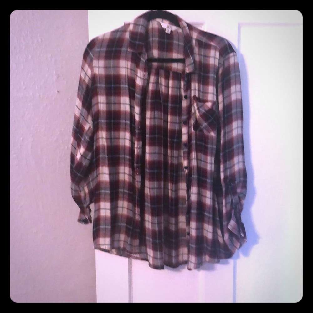 Berry, navy blue and white plaid flannel
